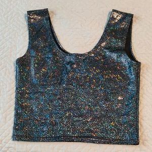 Irridescent holographic athletic crop
